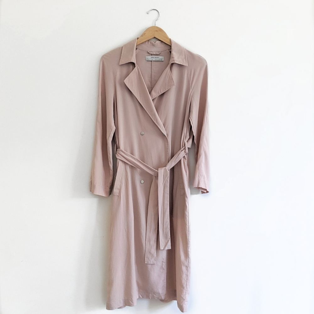 ZARA Blush Longline Tie Waist Trench Jacket